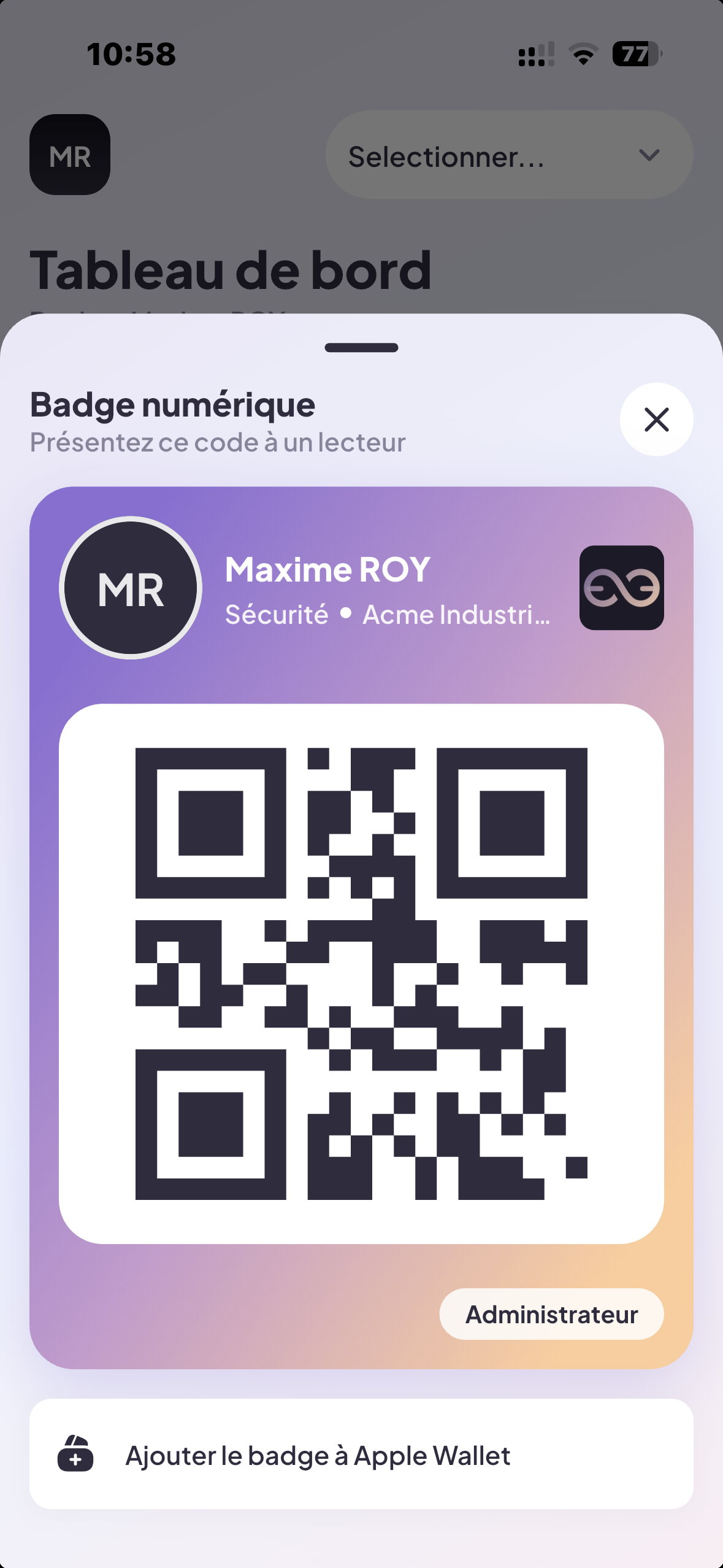 Application mobile Sky See : tableau de bord de site sur smartphone